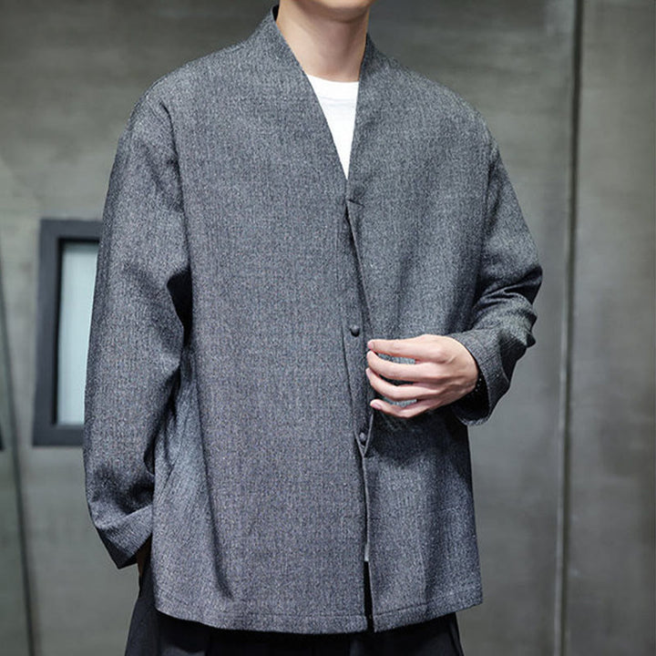 Giacca da uomo a maniche lunghe tinta unita primavera-autunno Buddha Stones - image 5