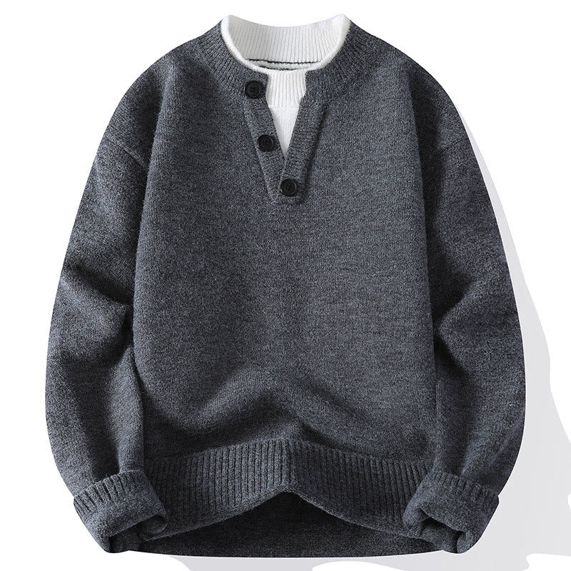 Maglione lavorato a maglia a maniche lunghe da uomo con bottoni invernali e scollo rotondo, motivo Buddha Stones - Grigio - US/UK/AU44, EU54 (4XL) - image 0