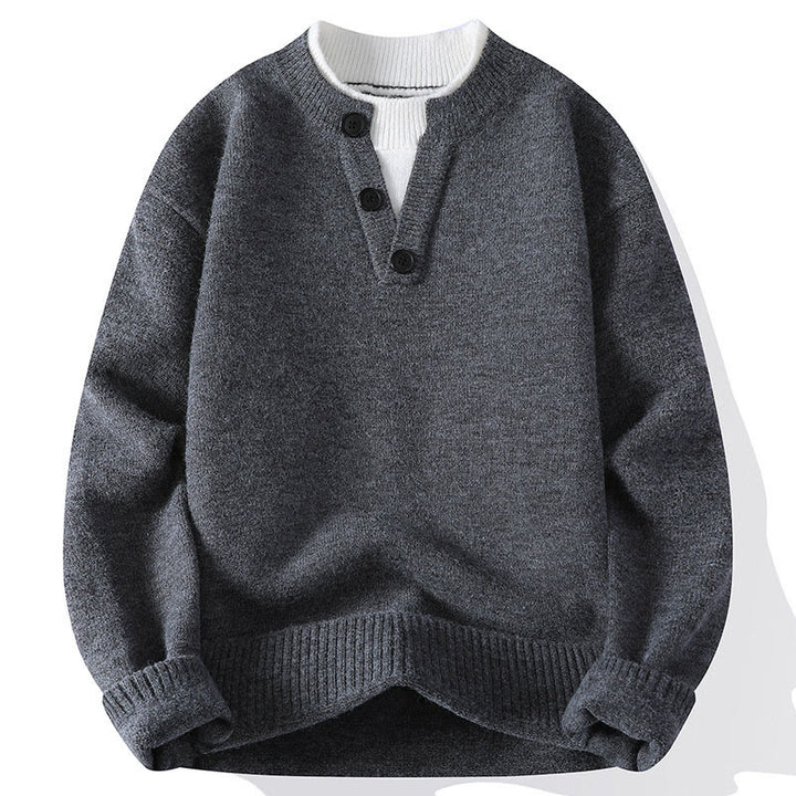 Maglione lavorato a maglia a maniche lunghe da uomo con bottoni invernali e scollo rotondo, motivo Buddha Stones - Grigio - US/UK/AU44, EU54 (4XL) - image 0