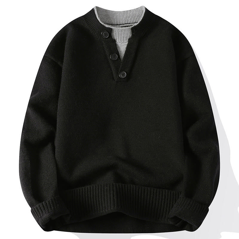 Maglione lavorato a maglia a maniche lunghe da uomo con bottoni invernali e scollo rotondo, motivo Buddha Stones - Nero - US/UK/AU44, EU54 (4XL) - image 10