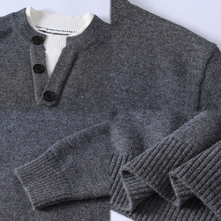 Maglione lavorato a maglia a maniche lunghe da uomo con bottoni invernali e scollo rotondo, motivo Buddha Stones - image 4