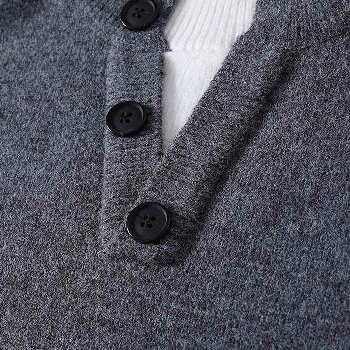 Maglione lavorato a maglia a maniche lunghe da uomo con bottoni invernali e scollo rotondo, motivo Buddha Stones - image 3