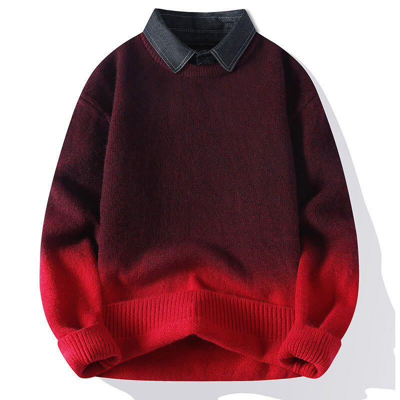 Maglione lavorato a maglia a maniche lunghe da uomo, caldo, con collo alto, motivo a gradiente, invernale, motivo Buddha Stones - Rosso - US/UK/AU44, EU54 (4XL) - image 2