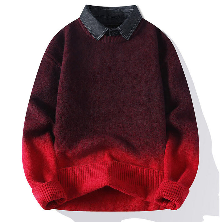 Maglione lavorato a maglia a maniche lunghe da uomo, caldo, con collo alto, motivo a gradiente, invernale, motivo Buddha Stones - Rosso - US/UK/AU44, EU54 (4XL) - image 2