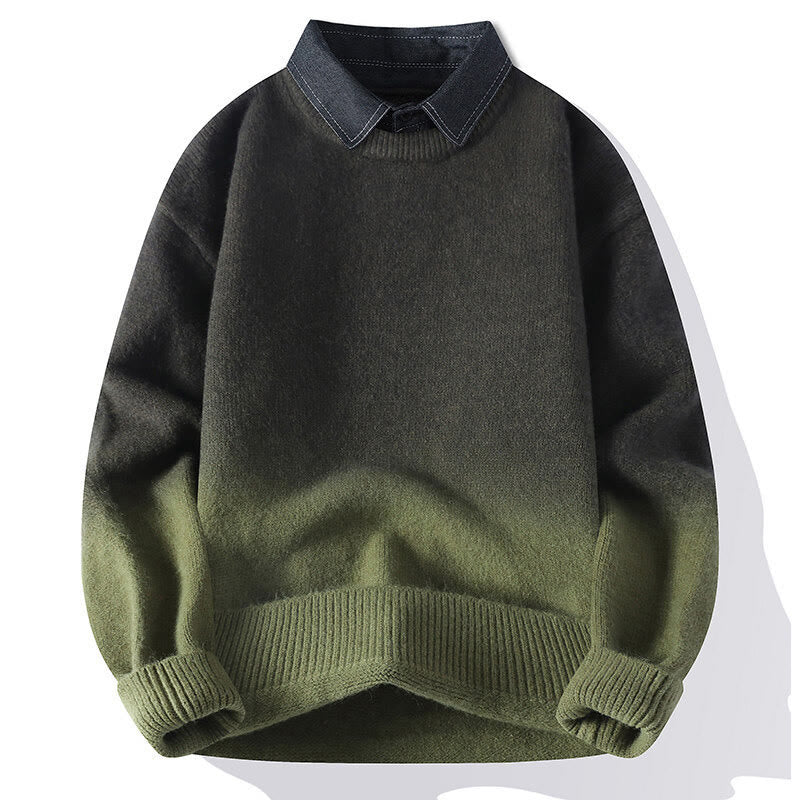 Maglione lavorato a maglia a maniche lunghe da uomo, caldo, con collo alto, motivo a gradiente, invernale, motivo Buddha Stones - Verde oliva - US/UK/AU44, EU54 (4XL) - image 10