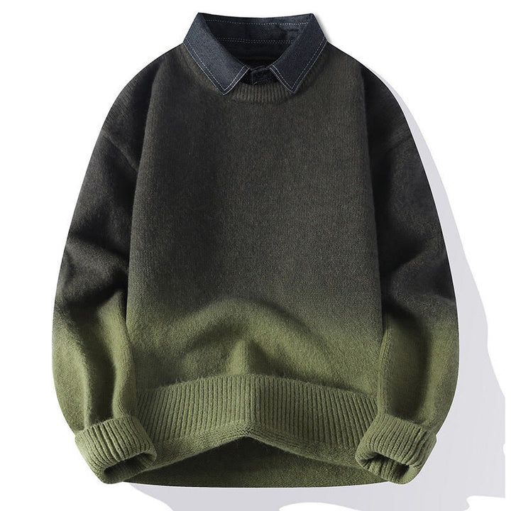 Maglione lavorato a maglia a maniche lunghe da uomo, caldo, con collo alto, motivo a gradiente, invernale, motivo Buddha Stones - Verde oliva - US/UK/AU44, EU54 (4XL) - image 10
