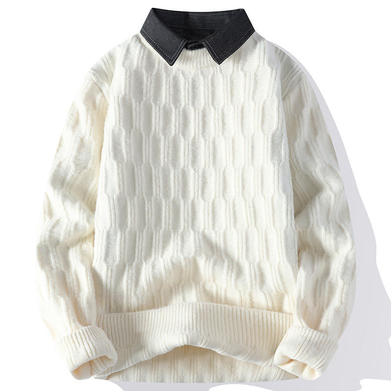 Maglione lavorato a maglia a maniche lunghe da uomo, caldo, con collo alto, nero, invernale, motivo Buddha Stones - Bianco - US/UK/AU44, EU54 (4XL) - image 8