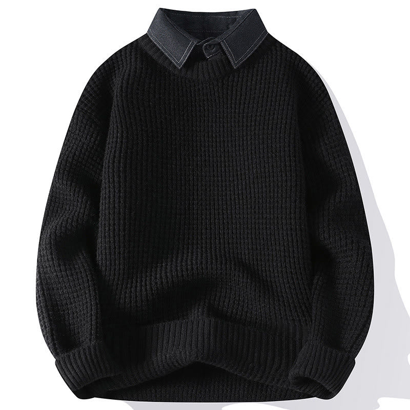 Maglione invernale da uomo a maniche lunghe con colletto rialzato e motivo a nido d'ape, caldo e lavorato a maglia , Buddha Stones - Nero - US/UK/AU44, EU54 (4XL) - image 2