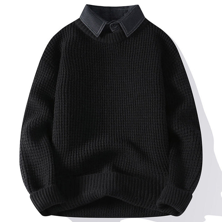 Maglione invernale da uomo a maniche lunghe con colletto rialzato e motivo a nido d'ape, caldo e lavorato a maglia , Buddha Stones - Nero - US/UK/AU44, EU54 (4XL) - image 2