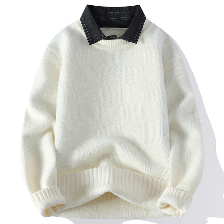 Maglione lavorato a maglia a maniche lunghe da uomo, caldo, con colletto rialzato e motivo scozzese, modello Buddha Stones Winter - Bianco - US/UK/AU44, EU54 (4XL) - image 4