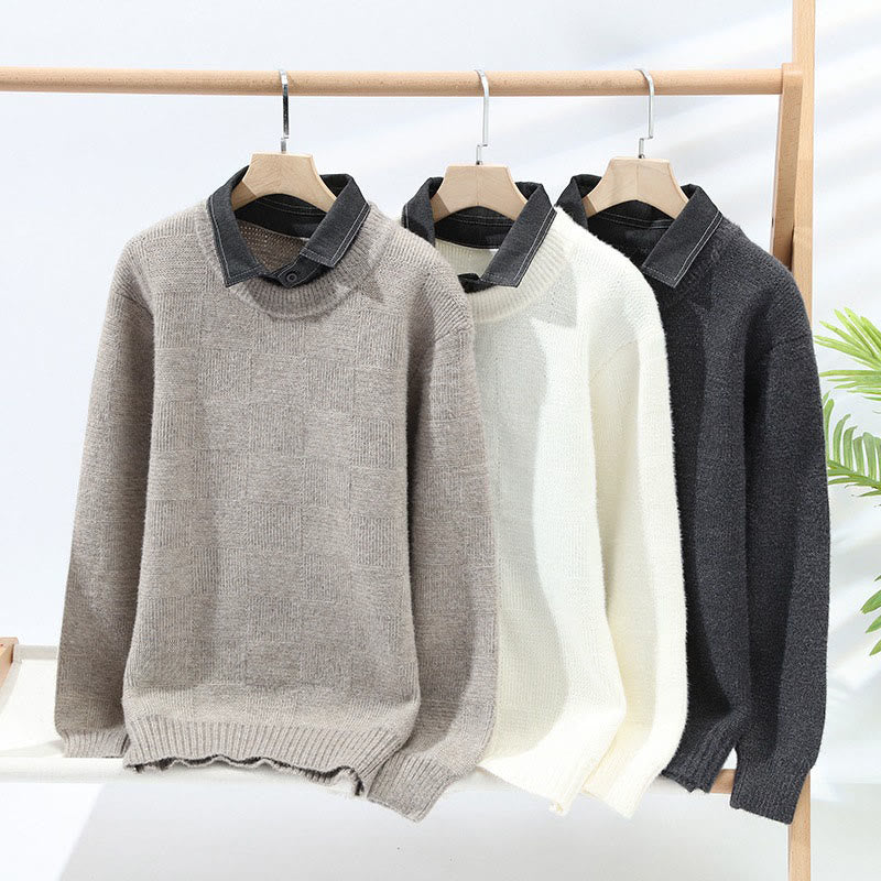 Maglione lavorato a maglia a maniche lunghe da uomo, caldo, con colletto rialzato e motivo scozzese, modello Buddha Stones Winter - image 6