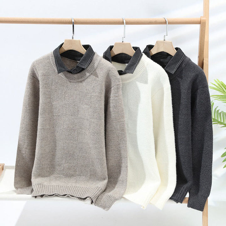 Maglione lavorato a maglia a maniche lunghe da uomo, caldo, con colletto rialzato e motivo scozzese, modello Buddha Stones Winter - image 6