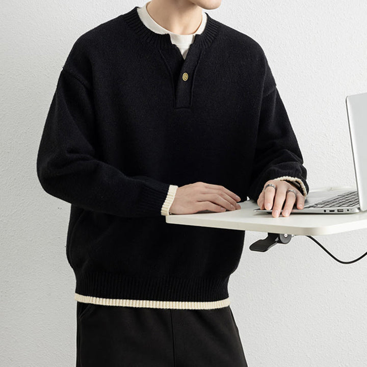Maglione invernale da uomo a maniche lunghe con scollo a V e un bottone, lavorato a maglia, motivo Buddha Stones - image 14
