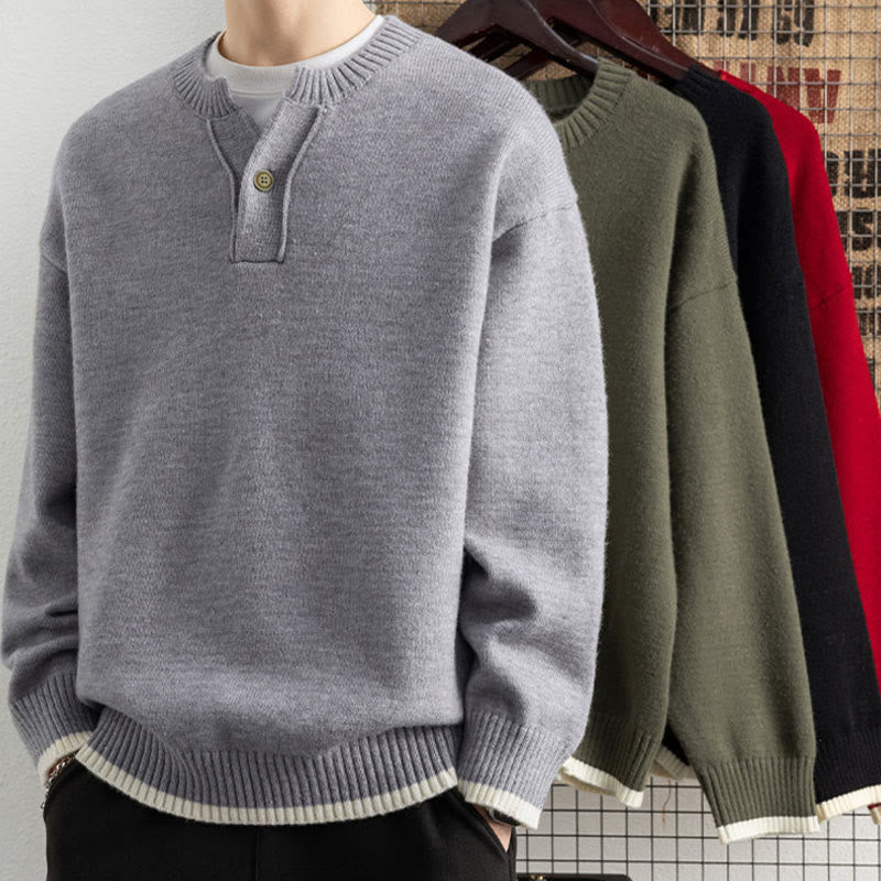 Maglione invernale da uomo a maniche lunghe con scollo a V e un bottone, lavorato a maglia, motivo Buddha Stones - image 6