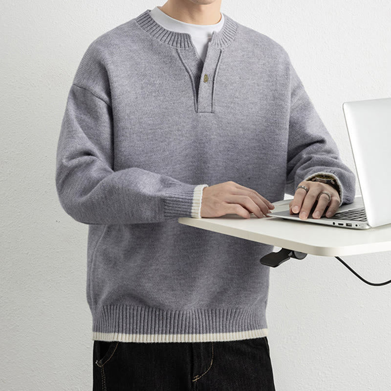 Maglione invernale da uomo a maniche lunghe con scollo a V e un bottone, lavorato a maglia, motivo Buddha Stones - image 5