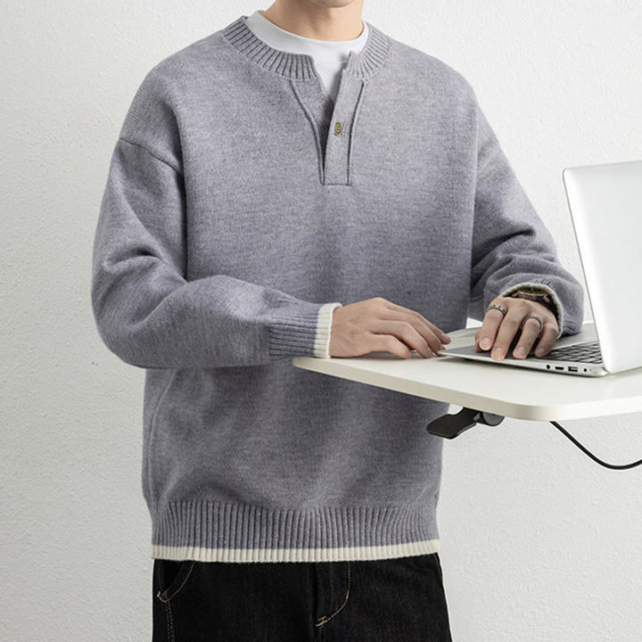 Maglione invernale da uomo a maniche lunghe con scollo a V e un bottone, lavorato a maglia, motivo Buddha Stones - image 5