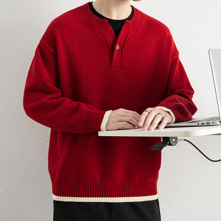 Maglione invernale da uomo a maniche lunghe con scollo a V e un bottone, lavorato a maglia, motivo Buddha Stones - image 22