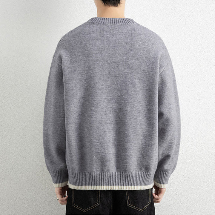 Maglione invernale da uomo a maniche lunghe con scollo a V e un bottone, lavorato a maglia, motivo Buddha Stones - image 3