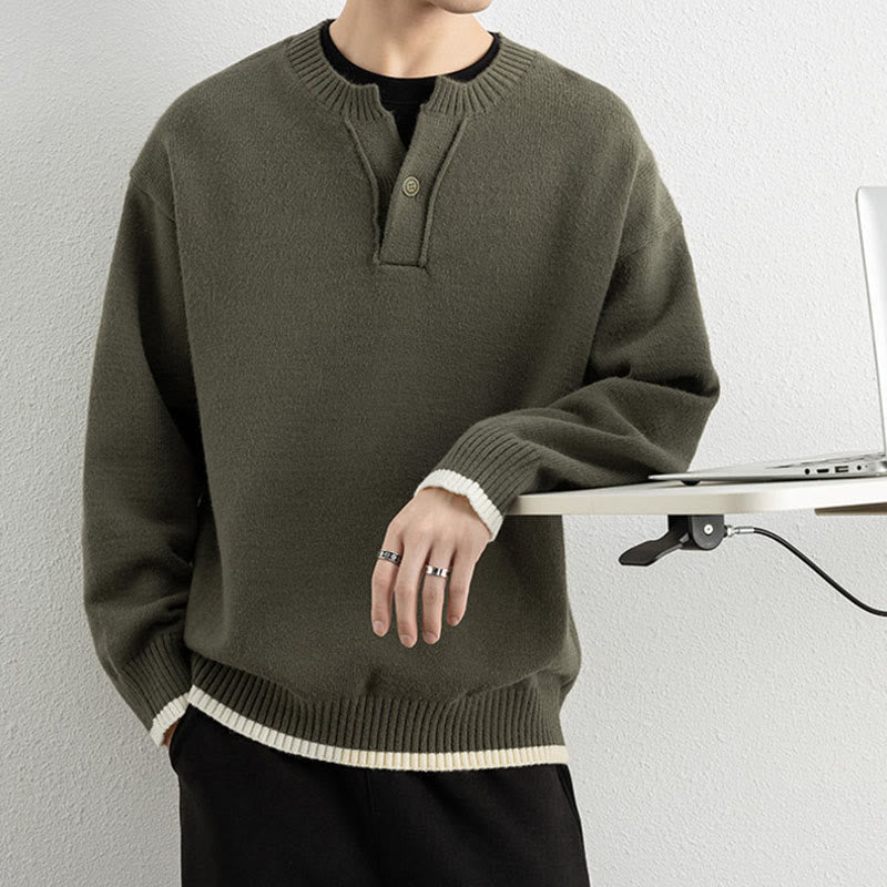 Maglione invernale da uomo a maniche lunghe con scollo a V e un bottone, lavorato a maglia, motivo Buddha Stones - image 30