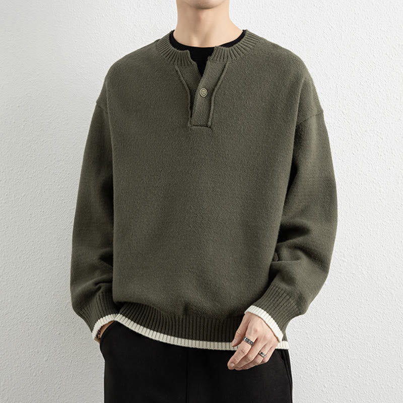 Maglione invernale da uomo a maniche lunghe con scollo a V e un bottone, lavorato a maglia, motivo Buddha Stones - image 28