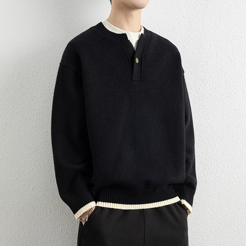 Maglione invernale da uomo a maniche lunghe con scollo a V e un bottone, lavorato a maglia, motivo Buddha Stones - image 9