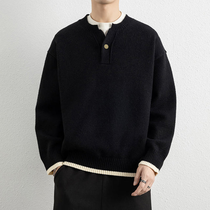 Maglione invernale da uomo a maniche lunghe con scollo a V e un bottone, lavorato a maglia, motivo Buddha Stones - Nero - US/UK/AU44, EU54 (4XL) - image 7