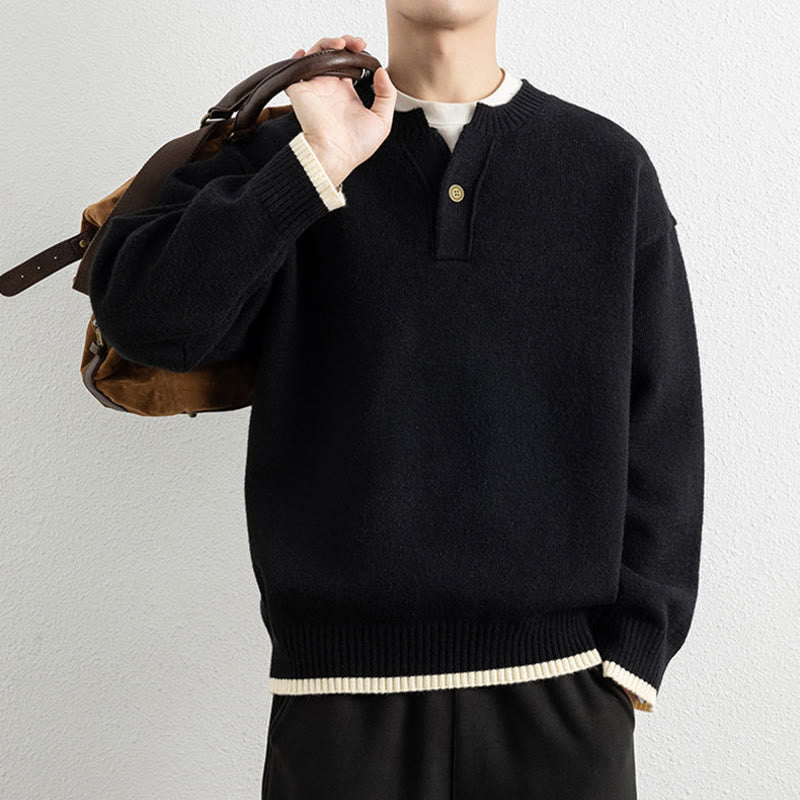 Maglione invernale da uomo a maniche lunghe con scollo a V e un bottone, lavorato a maglia, motivo Buddha Stones - image 13