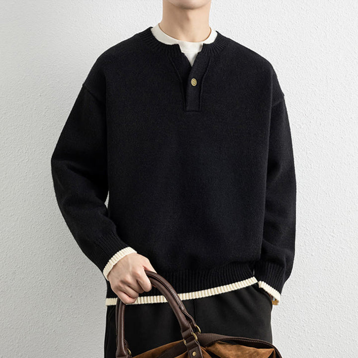 Maglione invernale da uomo a maniche lunghe con scollo a V e un bottone, lavorato a maglia, motivo Buddha Stones - image 11