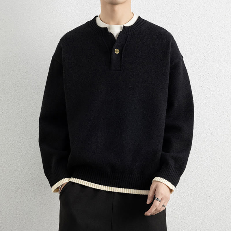 Maglione invernale da uomo a maniche lunghe con scollo a V e un bottone, lavorato a maglia, motivo Buddha Stones - Nero - US/UK/AU44, EU54 (4XL) - image 7