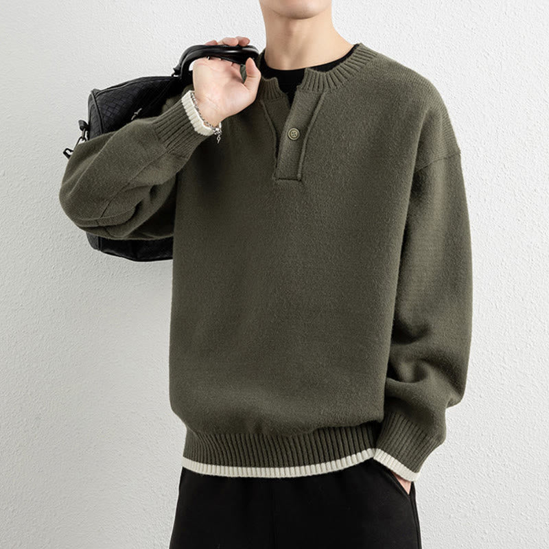 Maglione invernale da uomo a maniche lunghe con scollo a V e un bottone, lavorato a maglia, motivo Buddha Stones - image 29