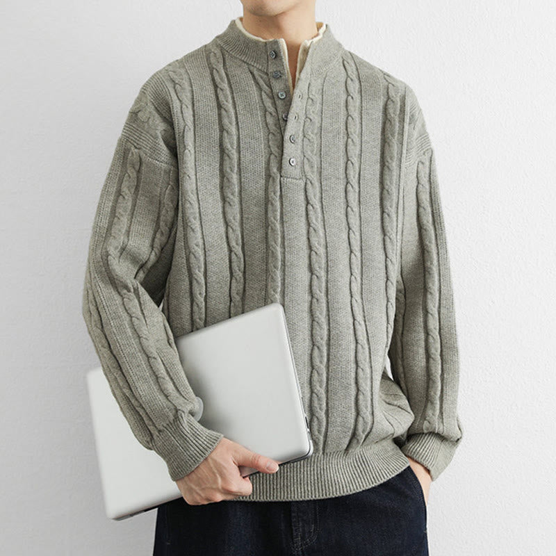 Maglione lavorato a maglia a maniche lunghe da uomo, caldo, invernale, con scollo a V, bottoni intrecciati, motivo Buddha Stones - image 15