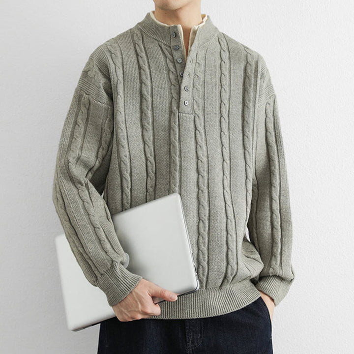 Maglione lavorato a maglia a maniche lunghe da uomo, caldo, invernale, con scollo a V, bottoni intrecciati, motivo Buddha Stones - image 15