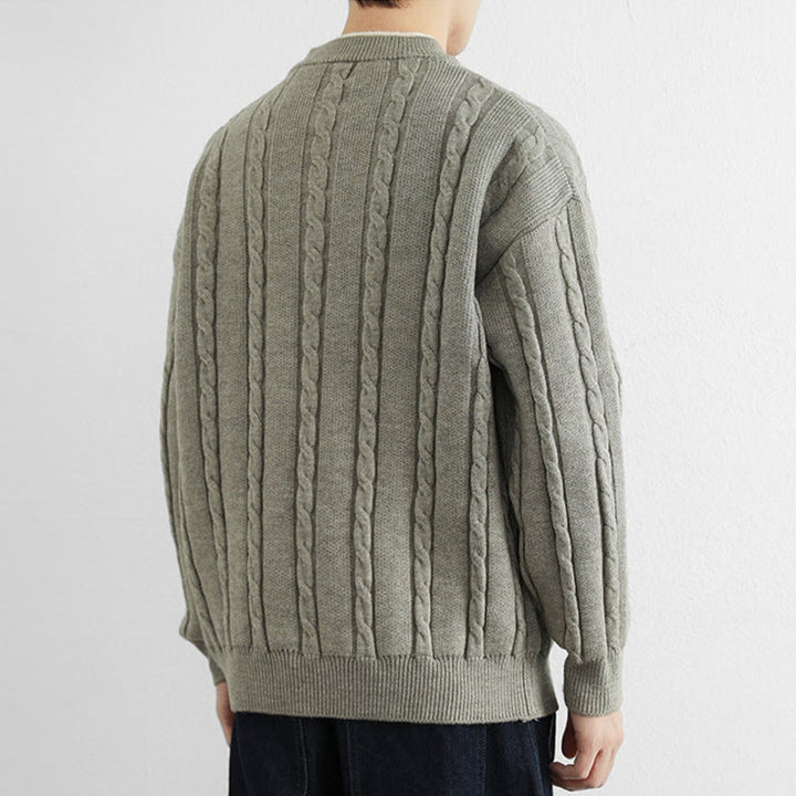 Maglione lavorato a maglia a maniche lunghe da uomo, caldo, invernale, con scollo a V, bottoni intrecciati, motivo Buddha Stones - image 16