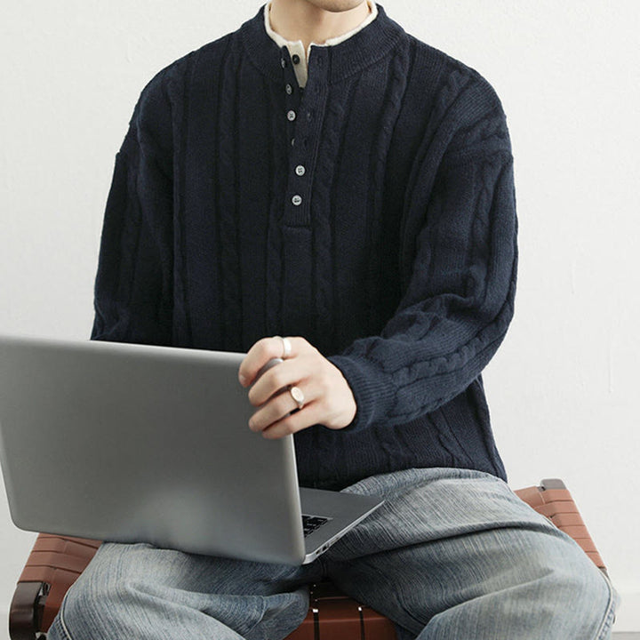 Maglione lavorato a maglia a maniche lunghe da uomo, caldo, invernale, con scollo a V, bottoni intrecciati, motivo Buddha Stones - image 5