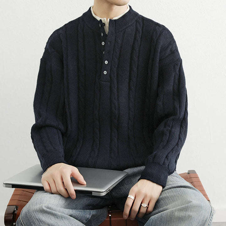 Maglione lavorato a maglia a maniche lunghe da uomo, caldo, invernale, con scollo a V, bottoni intrecciati, motivo Buddha Stones - image 4