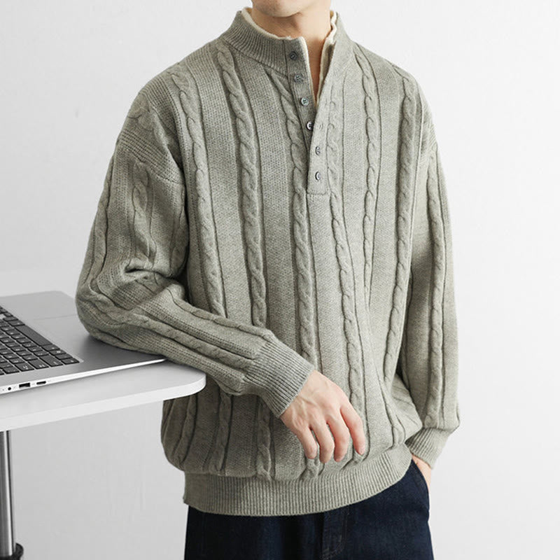 Maglione lavorato a maglia a maniche lunghe da uomo, caldo, invernale, con scollo a V, bottoni intrecciati, motivo Buddha Stones - image 17