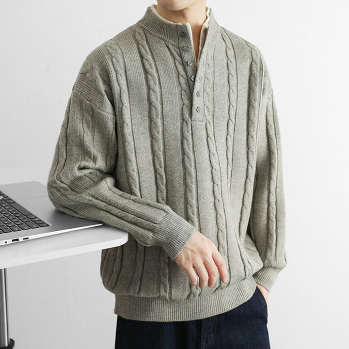 Maglione lavorato a maglia a maniche lunghe da uomo, caldo, invernale, con scollo a V, bottoni intrecciati, motivo Buddha Stones - image 17