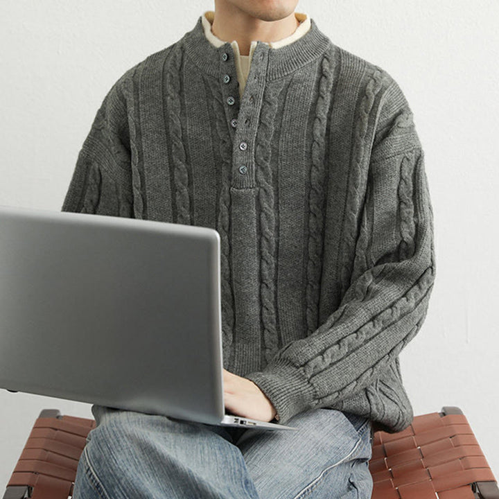 Maglione lavorato a maglia a maniche lunghe da uomo, caldo, invernale, con scollo a V, bottoni intrecciati, motivo Buddha Stones - image 12