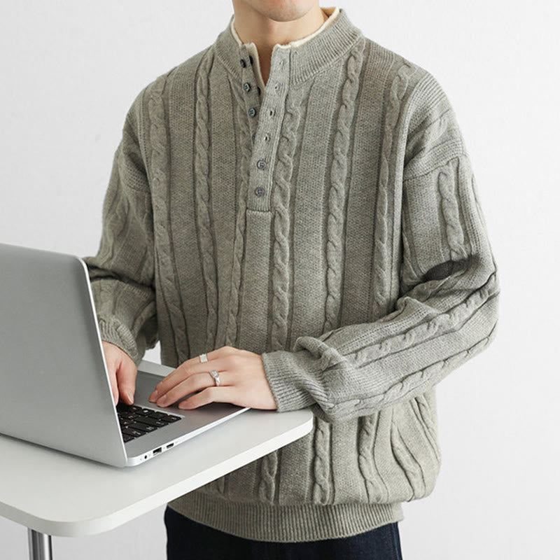 Maglione lavorato a maglia a maniche lunghe da uomo, caldo, invernale, con scollo a V, bottoni intrecciati, motivo Buddha Stones - image 18