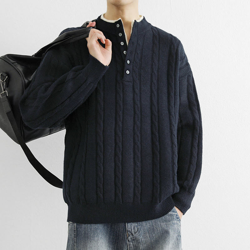 Maglione lavorato a maglia a maniche lunghe da uomo, caldo, invernale, con scollo a V, bottoni intrecciati, motivo Buddha Stones - image 3