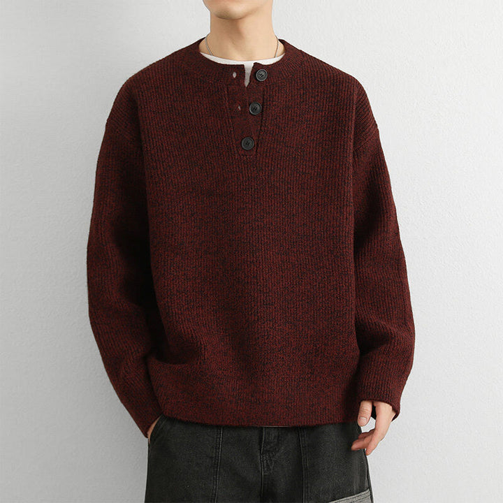 Maglione lavorato a maglia a maniche lunghe da uomo, caldo, invernale, con scollo a V, bottoni e design a coste , Buddha Stones - Rosso scuro - US/UK/AU42, EU52 (3XL) - image 12