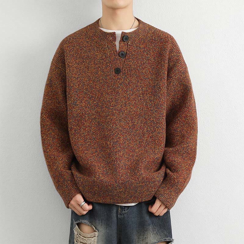 Maglione lavorato a maglia a maniche lunghe da uomo, caldo, invernale, con scollo a V, bottoni e design a coste , Buddha Stones - Cioccolato - US/UK/AU42, EU52 (3XL) - image 0