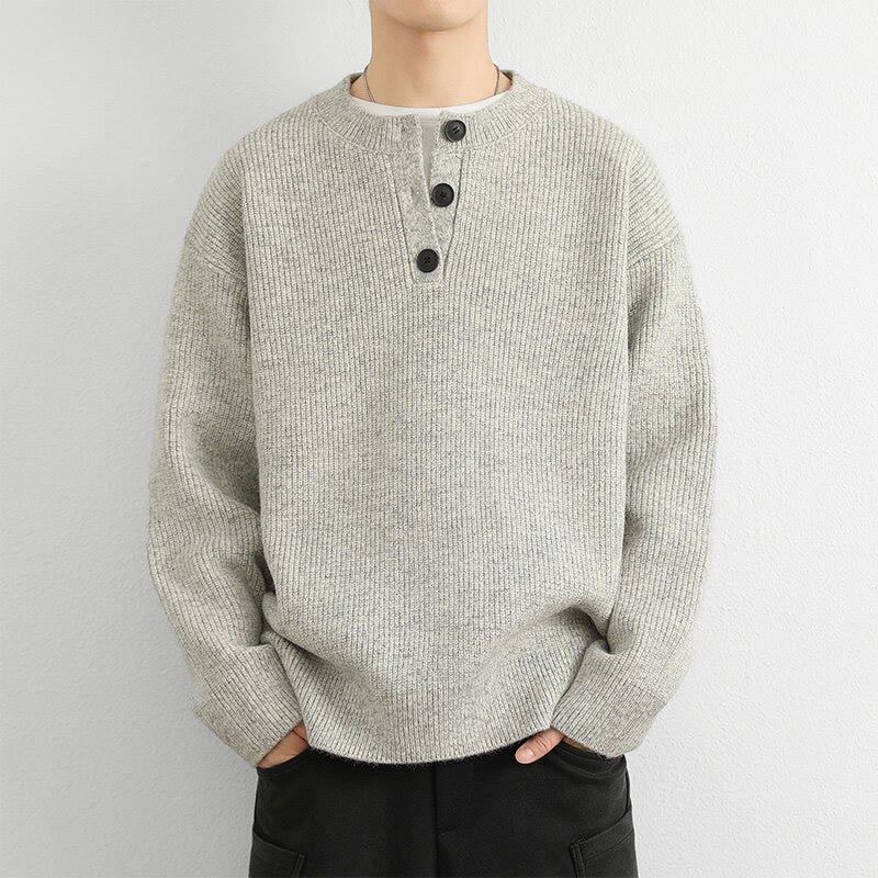 Maglione lavorato a maglia a maniche lunghe da uomo, caldo, invernale, con scollo a V, bottoni e design a coste , Buddha Stones - image 7