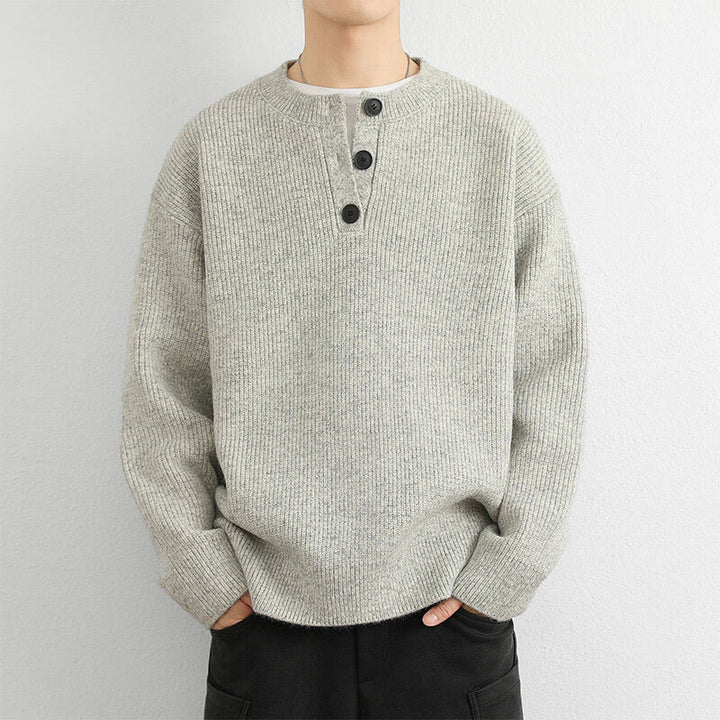 Maglione lavorato a maglia a maniche lunghe da uomo, caldo, invernale, con scollo a V, bottoni e design a coste , Buddha Stones - image 7