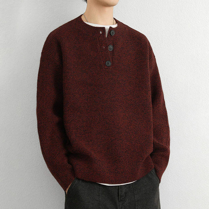 Maglione lavorato a maglia a maniche lunghe da uomo, caldo, invernale, con scollo a V, bottoni e design a coste , Buddha Stones - image 13