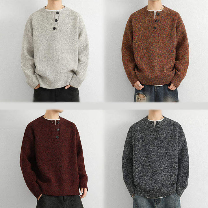 Maglione lavorato a maglia a maniche lunghe da uomo, caldo, invernale, con scollo a V, bottoni e design a coste , Buddha Stones - image 24