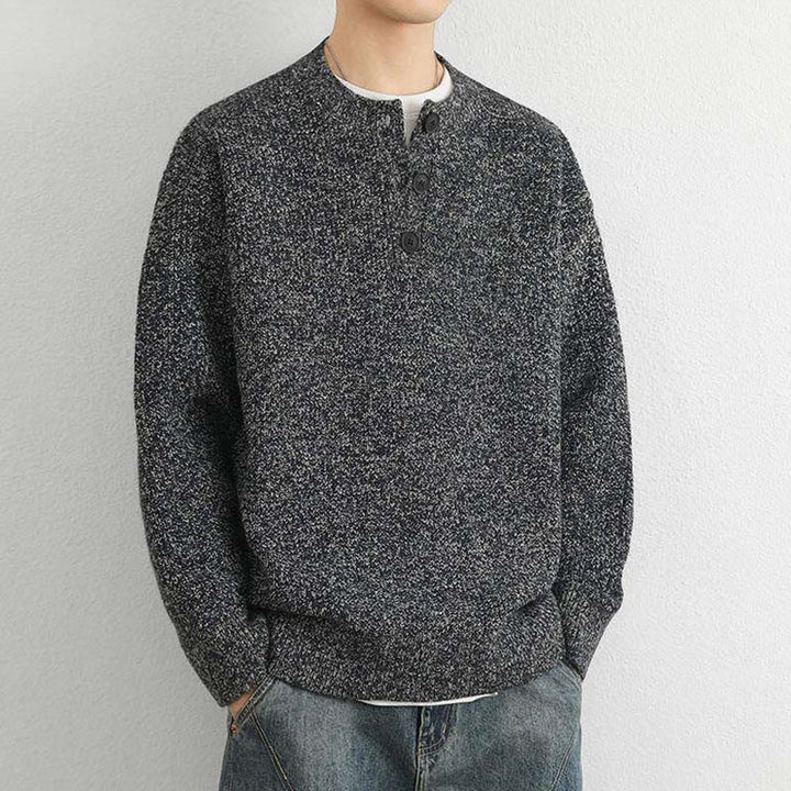 Maglione lavorato a maglia a maniche lunghe da uomo, caldo, invernale, con scollo a V, bottoni e design a coste , Buddha Stones - image 19