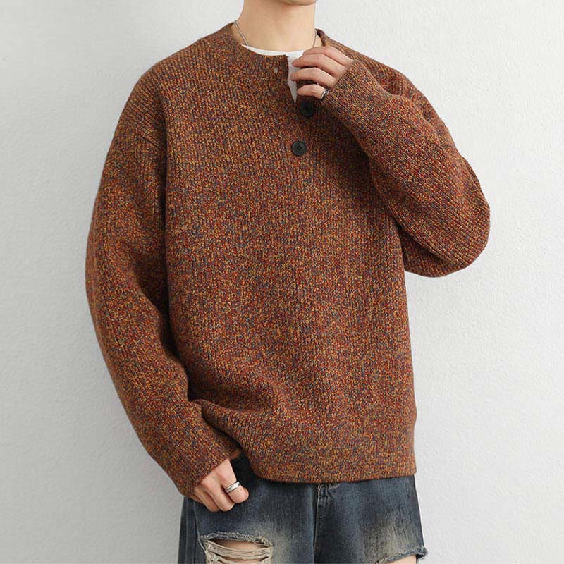 Maglione lavorato a maglia a maniche lunghe da uomo, caldo, invernale, con scollo a V, bottoni e design a coste , Buddha Stones - image 1