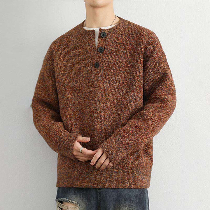 Maglione lavorato a maglia a maniche lunghe da uomo, caldo, invernale, con scollo a V, bottoni e design a coste , Buddha Stones - image 2