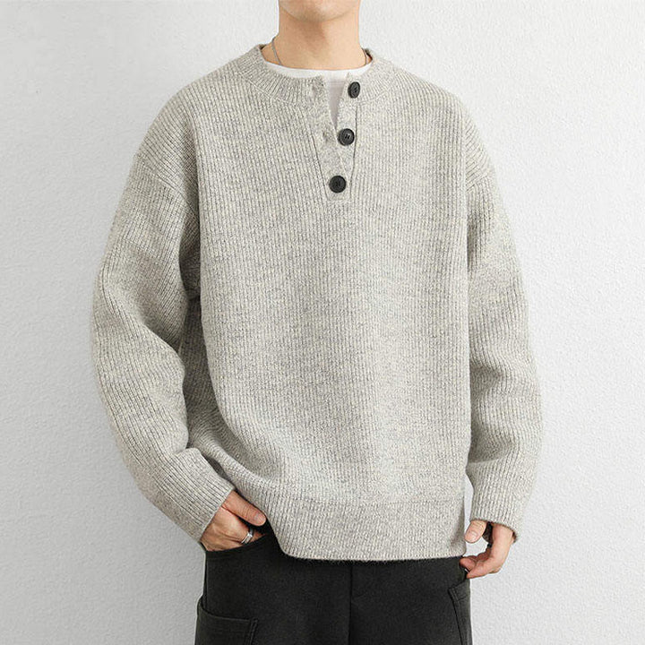 Maglione lavorato a maglia a maniche lunghe da uomo, caldo, invernale, con scollo a V, bottoni e design a coste , Buddha Stones - image 6